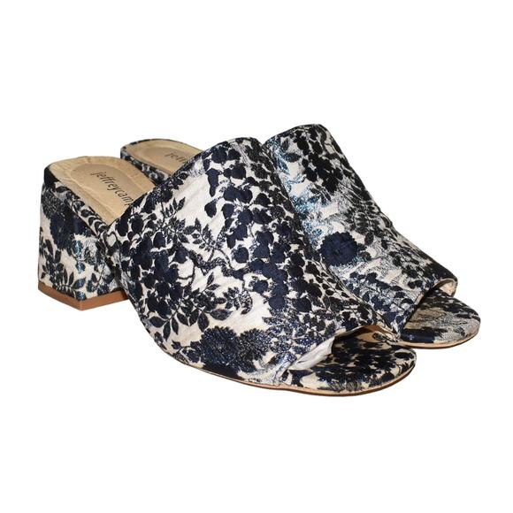 JEFFREY CAMPBELL $150 Perpetua Brocade Mules in Blue/Ivory Size 7.5 - Picture 1 of 6